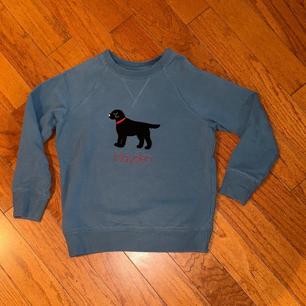 Primary Blue Kids Sweatshirt with Black Dog and Red Collar “Hayden”
